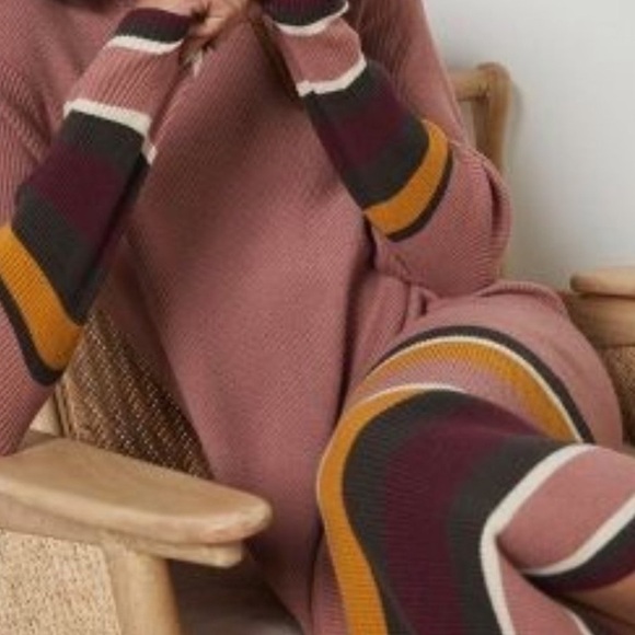 Anthropologie Parvati Midi Knit Sweater Dress Rose Pink Striped Large - Picture 6 of 14